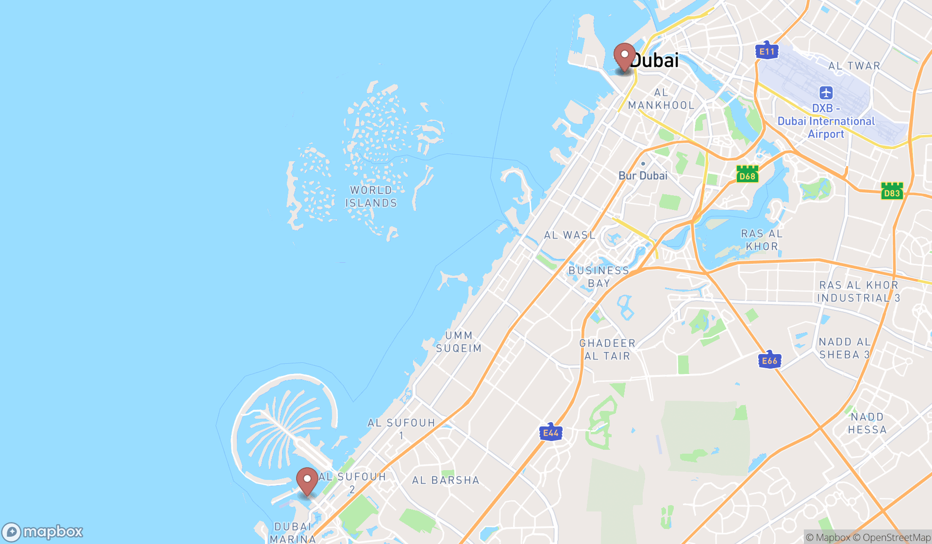 Map showing the ranked sailing schools in Dubai, Dubai