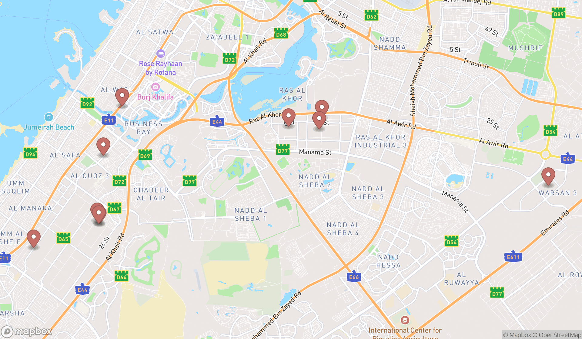 Map showing the ranked sand & gravel suppliers in Dubai, Dubai