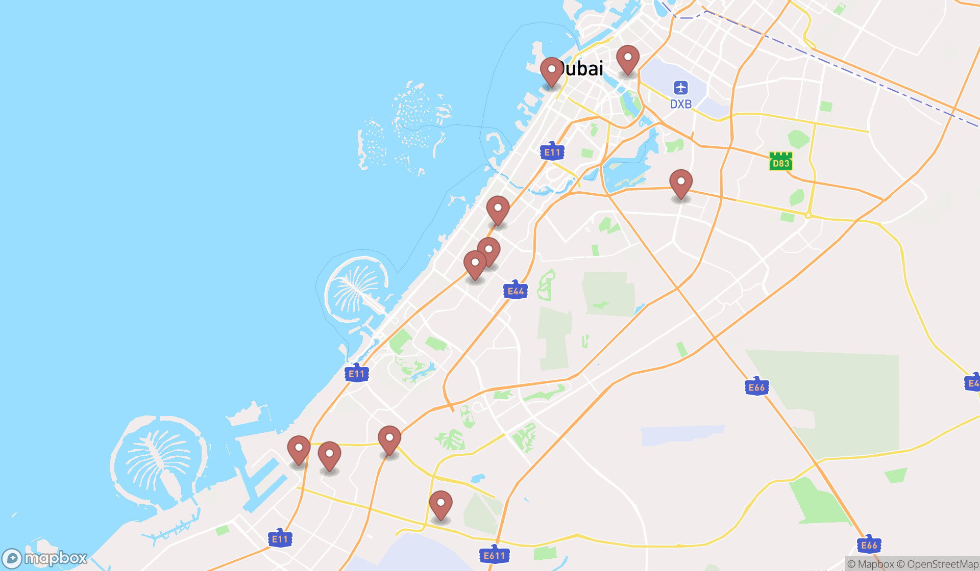 Map showing the ranked sandblasting services in Dubai, Dubai