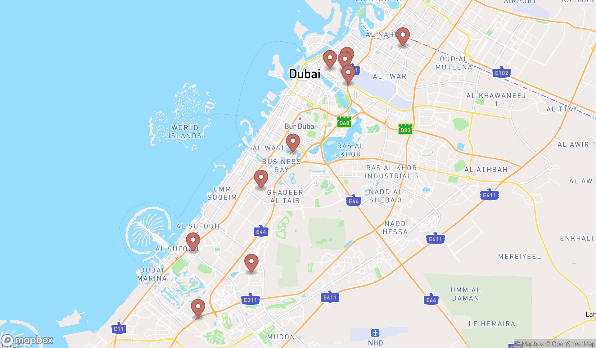 Map showing the ranked sanitation services in Dubai, Dubai