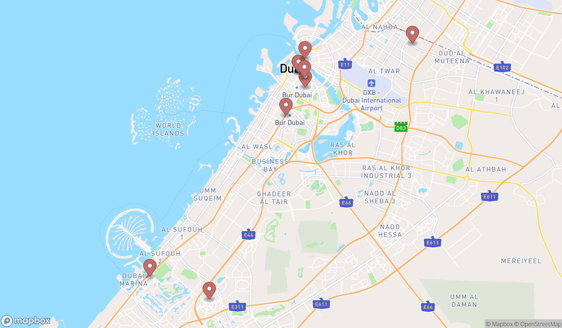 Map showing the ranked saree shops in Dubai, Dubai