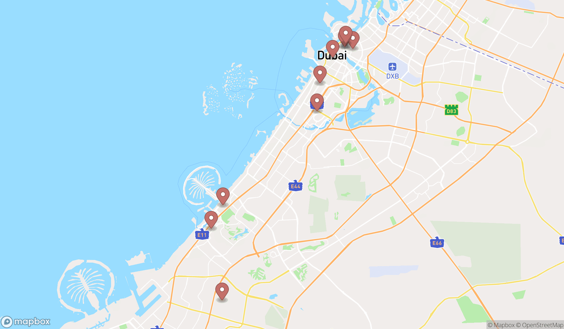 Map showing the ranked satellite communication services in Dubai, Dubai