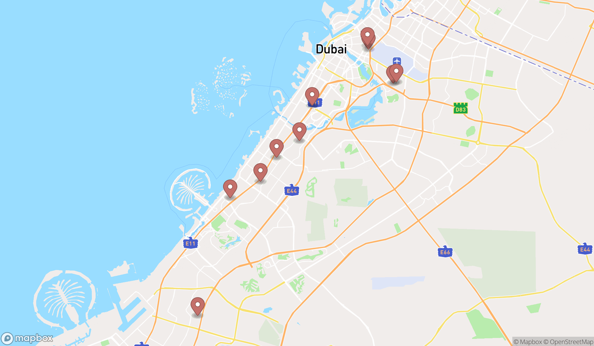 Map showing the ranked sauna stores in Dubai, Dubai