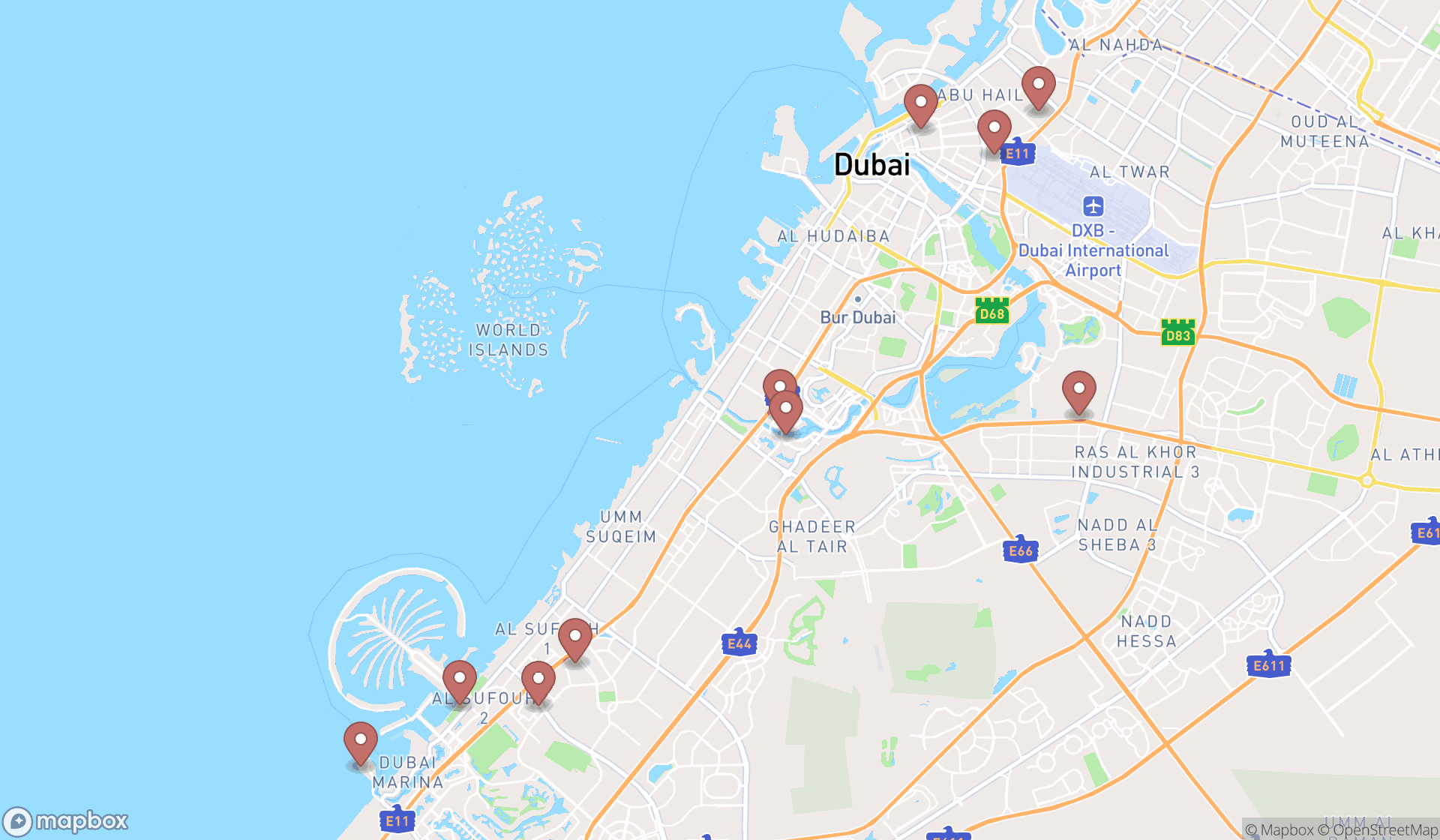Map showing the ranked saunas in Dubai, Dubai