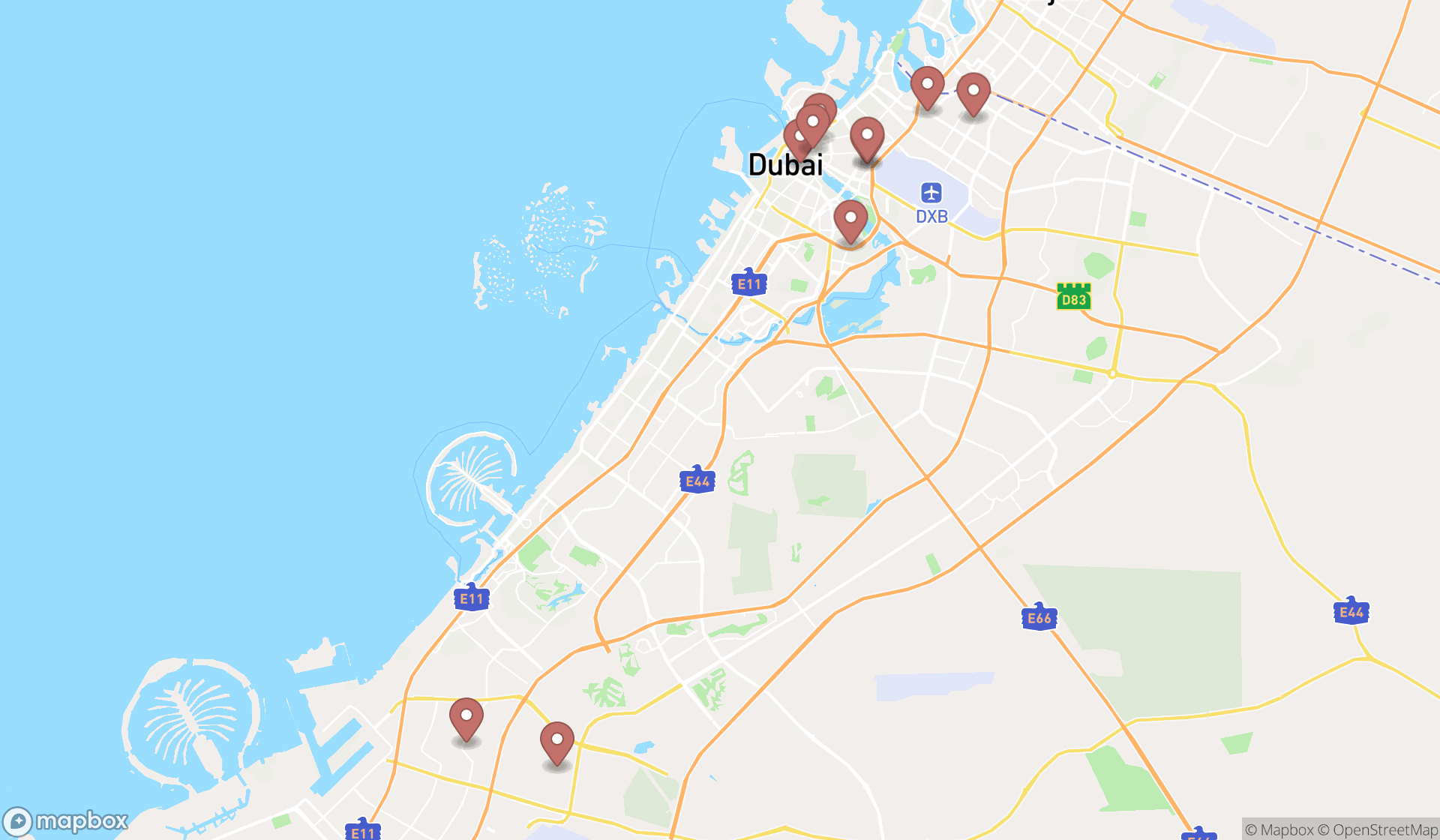 Map showing the ranked scaffolding services in Dubai, Dubai