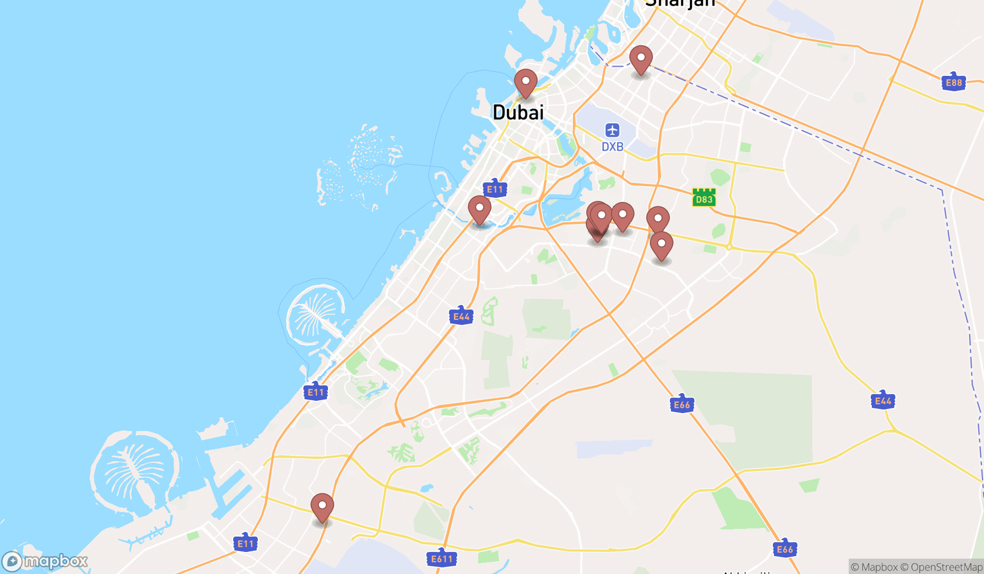 Map showing the ranked scale suppliers in Dubai, Dubai