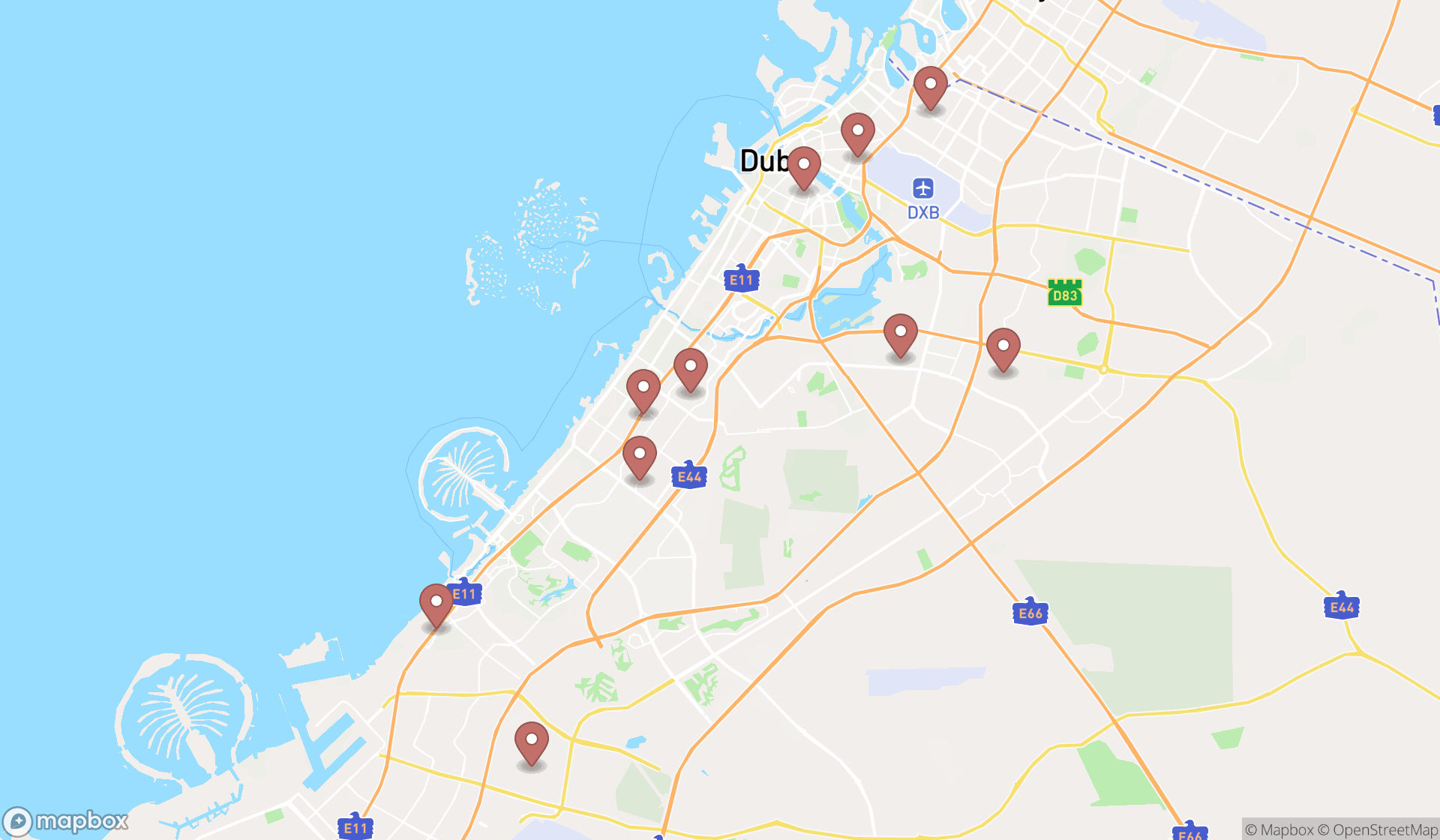 Map showing the ranked school bus services in Dubai, Dubai