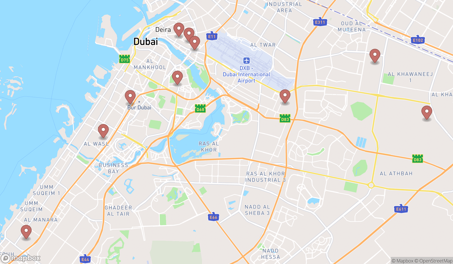Map showing the ranked school centers in Dubai, Dubai