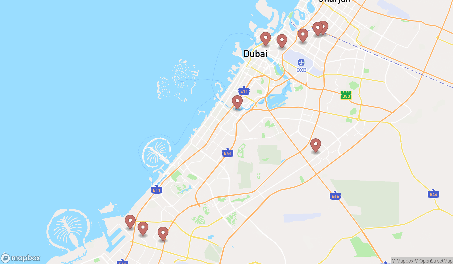 Map showing the ranked scientific equipment suppliers in Dubai, Dubai