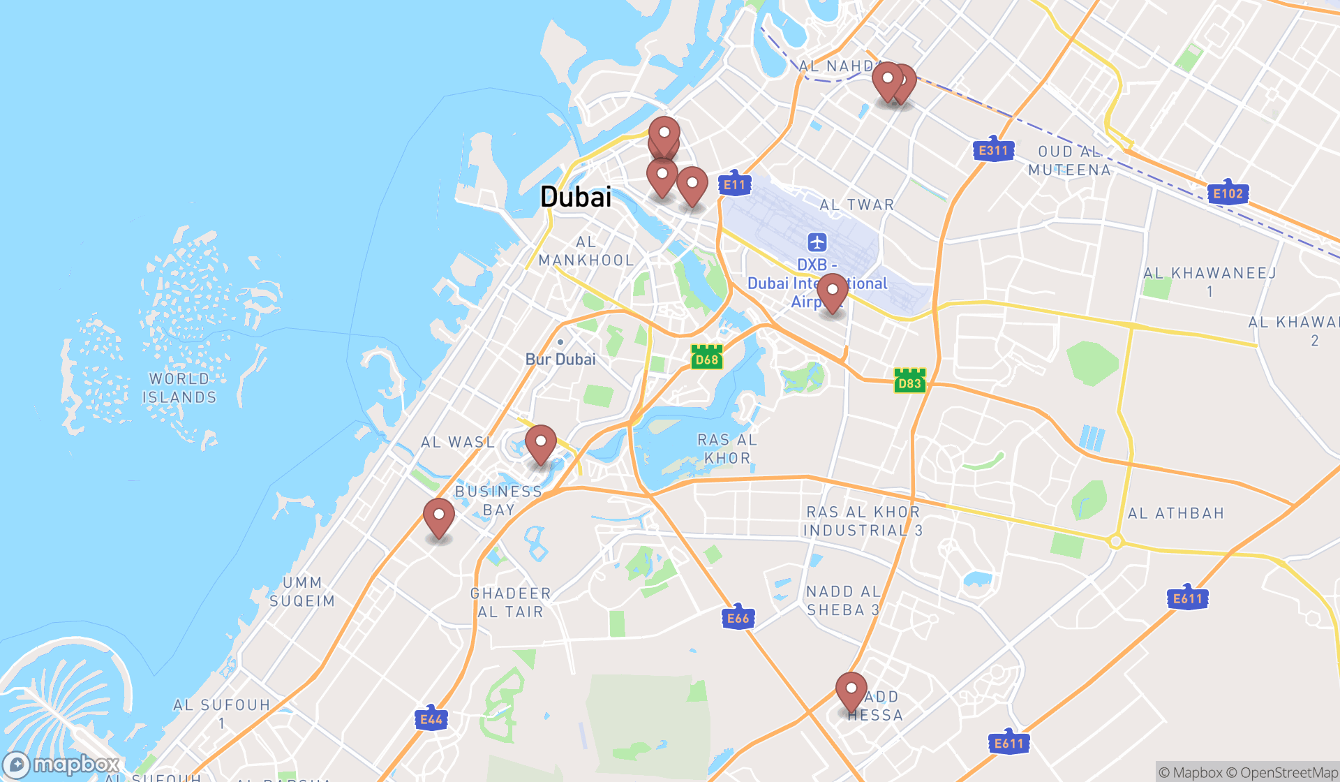 Map showing the ranked scrap metal dealers in Dubai, Dubai