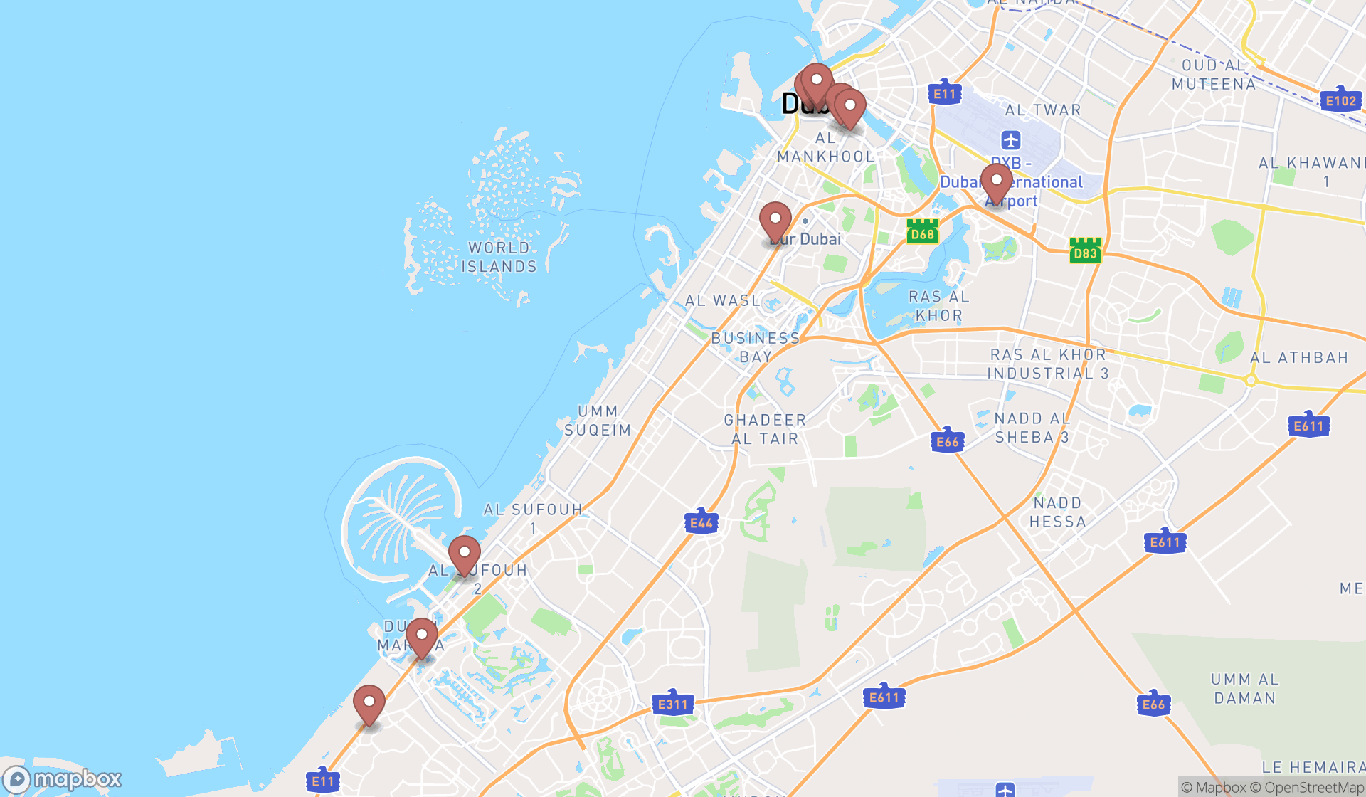 Map showing the ranked screen repair services in Dubai, Dubai