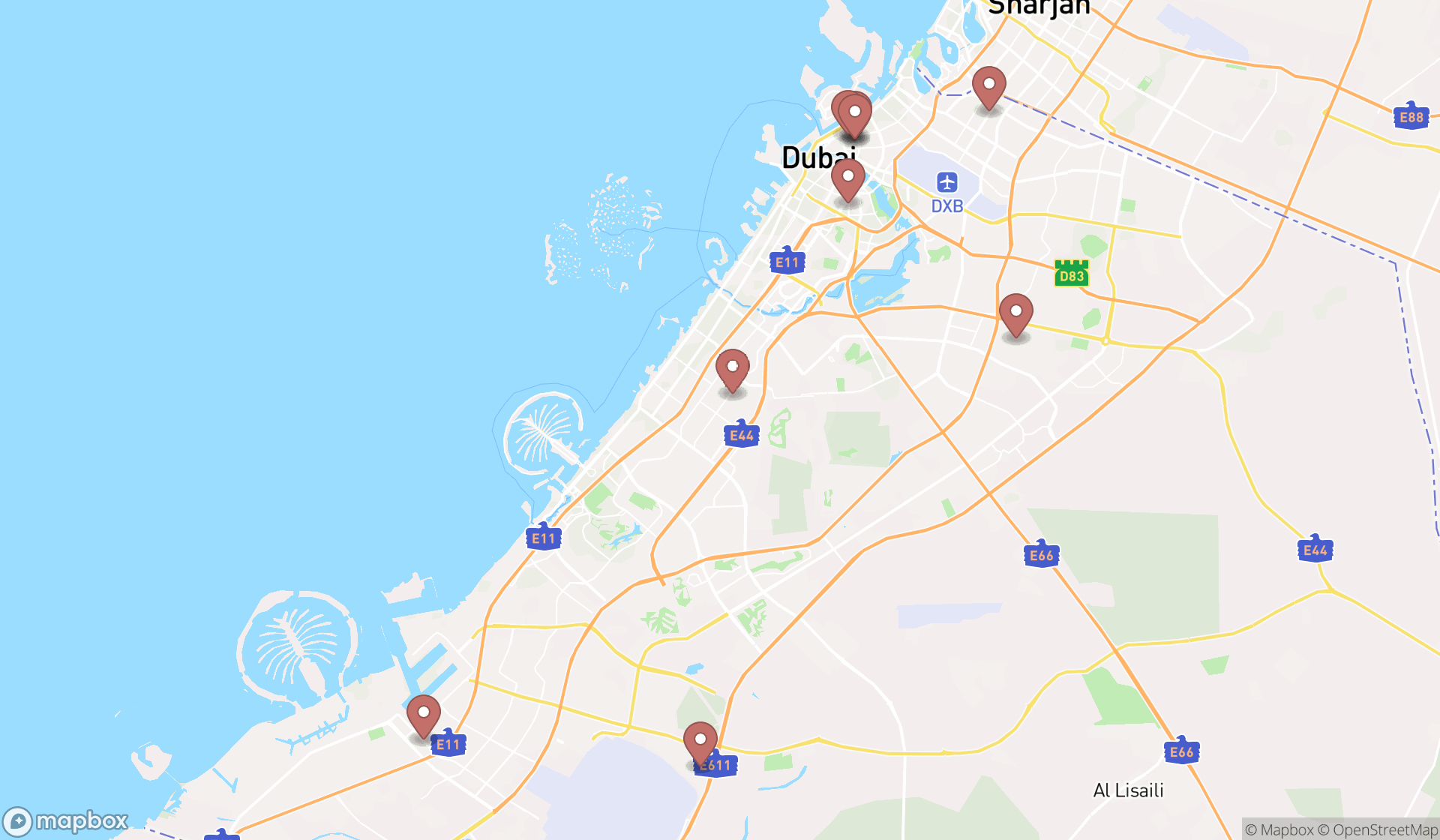 Map showing the ranked screw suppliers in Dubai, Dubai