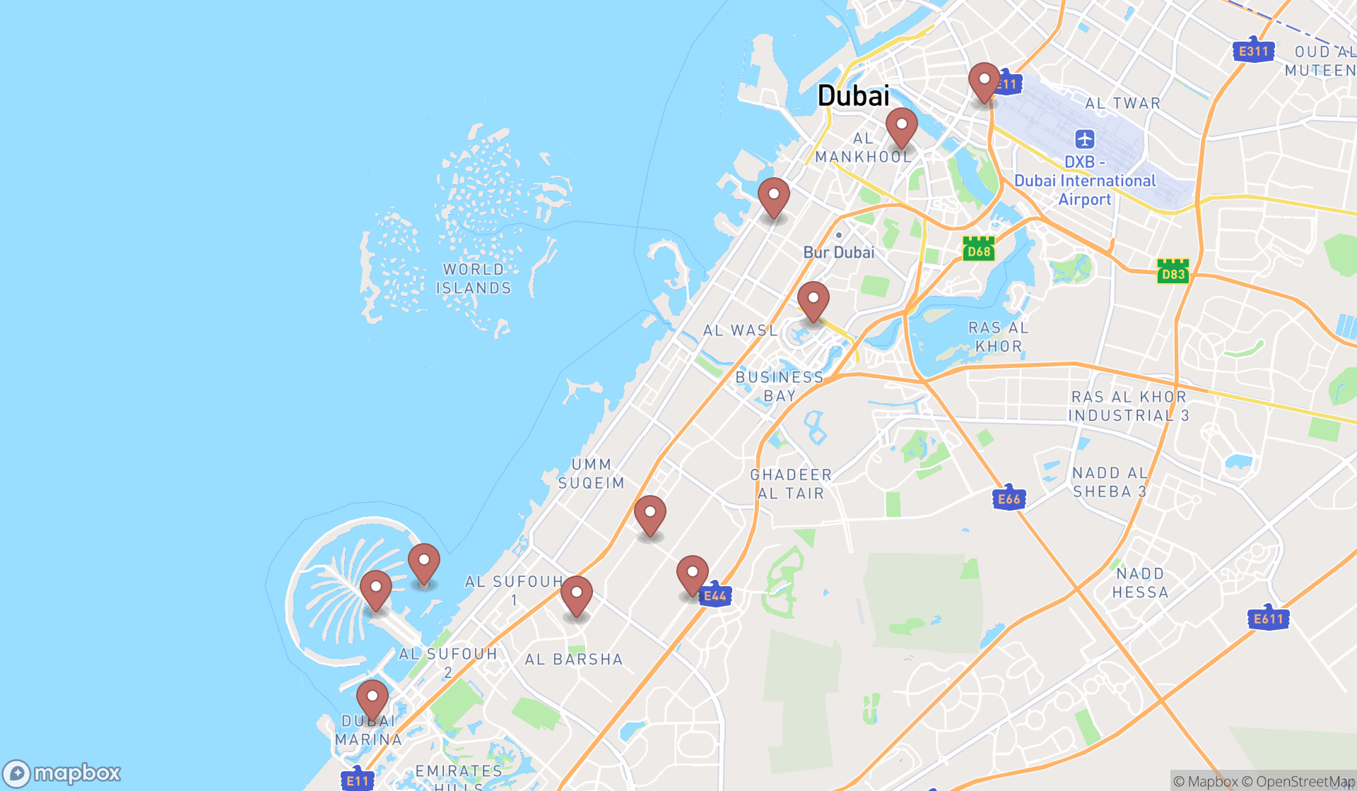 Map showing the ranked scuba instructors in Dubai, Dubai