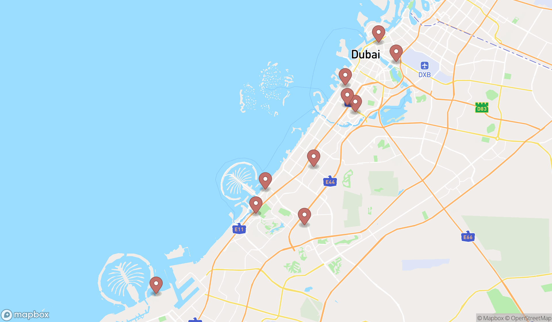 Map showing the ranked scuba tour agencies in Dubai, Dubai