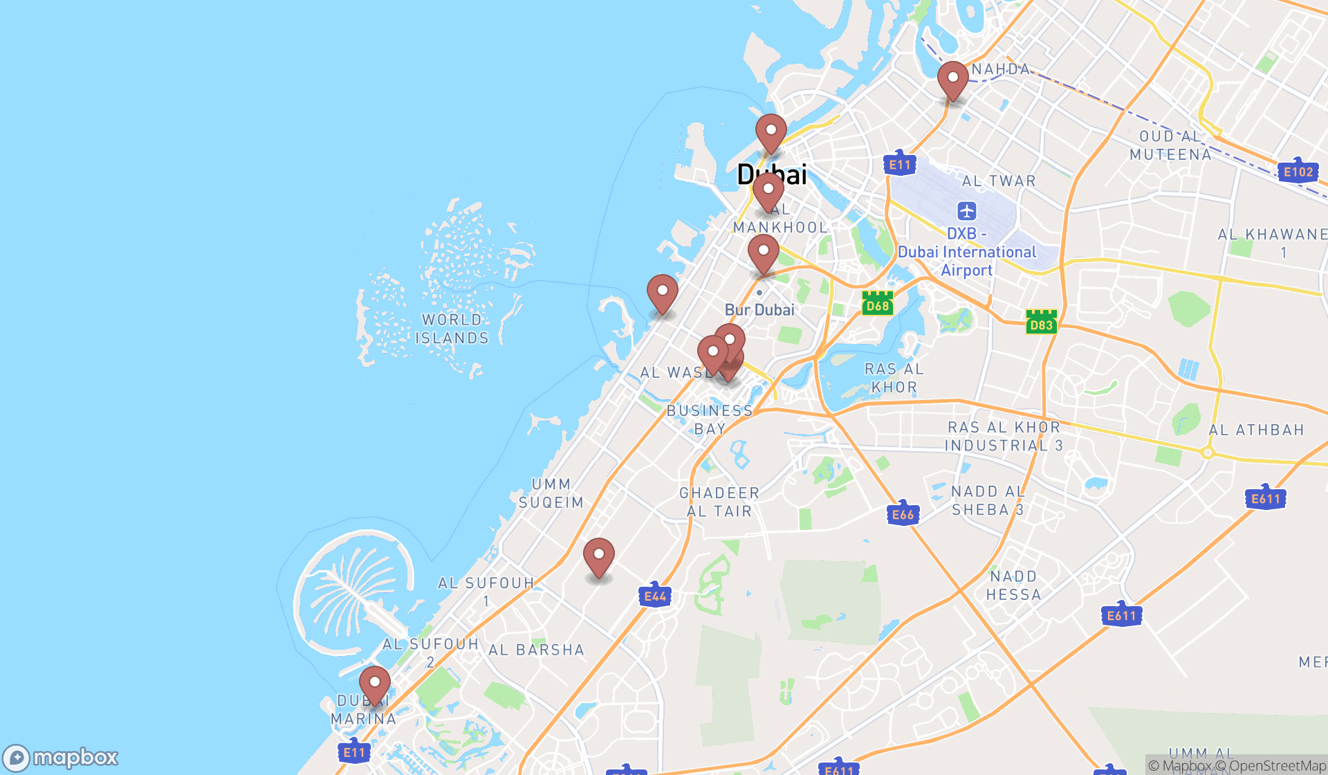 Map showing the ranked sculptures in Dubai, Dubai