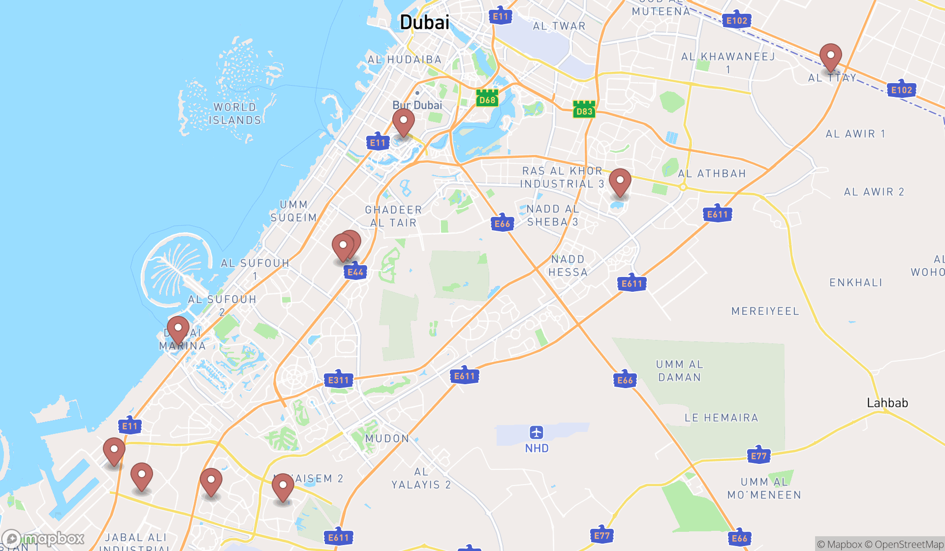 Map showing the ranked seafood wholesalers in Dubai, Dubai