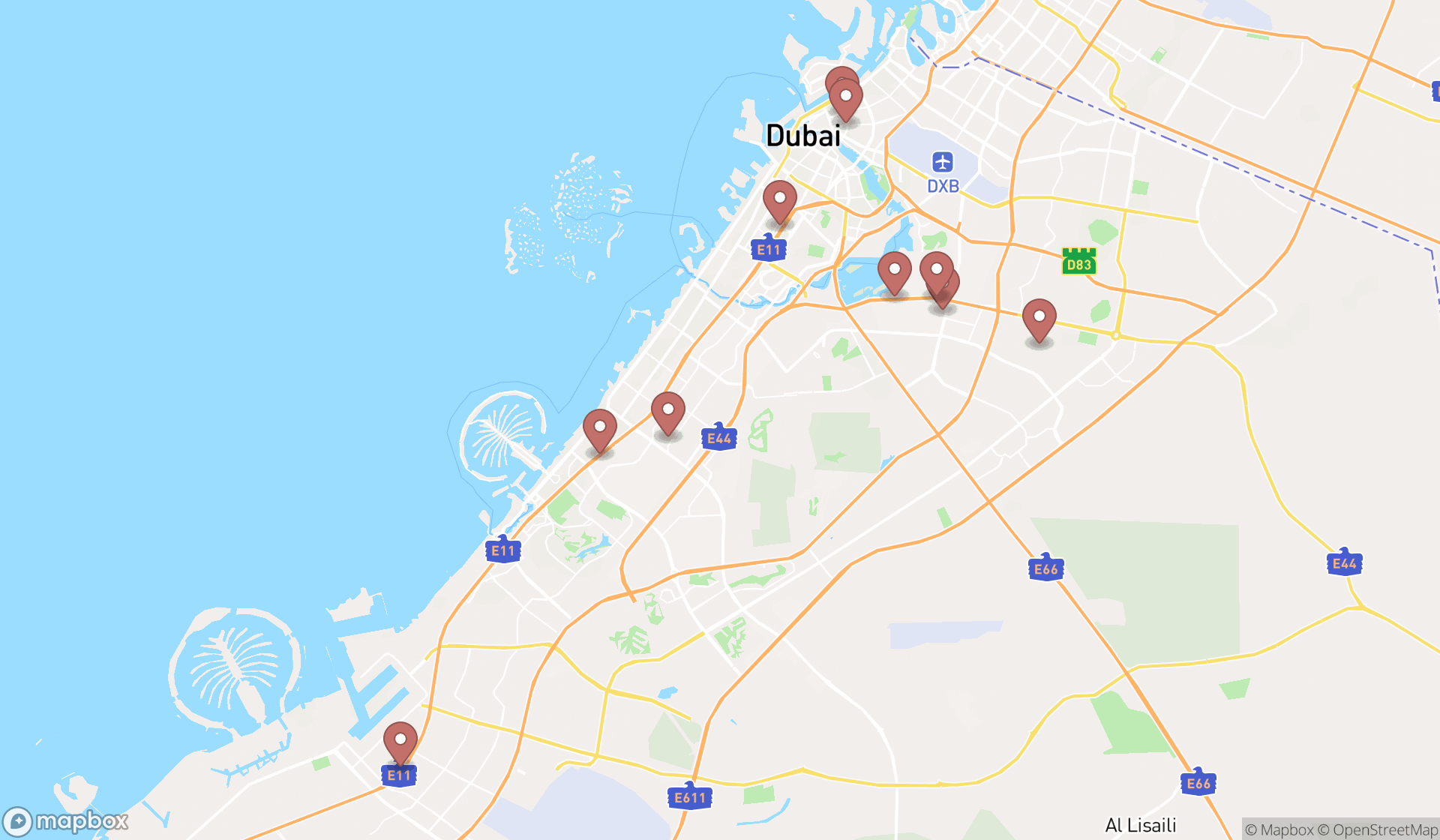 Map showing the ranked seal shops in Dubai, Dubai