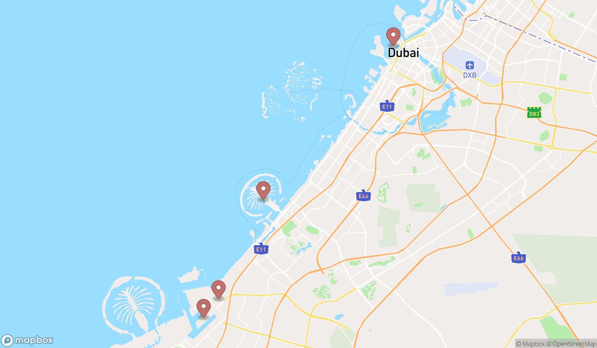 Map showing the ranked seaports in Dubai, Dubai