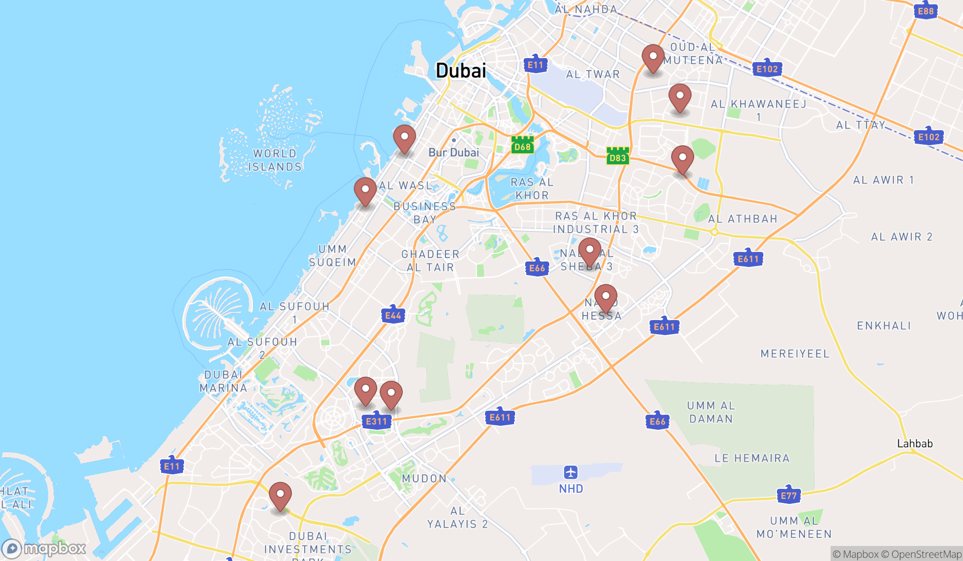 Map showing the ranked secondary schools in Dubai, Dubai
