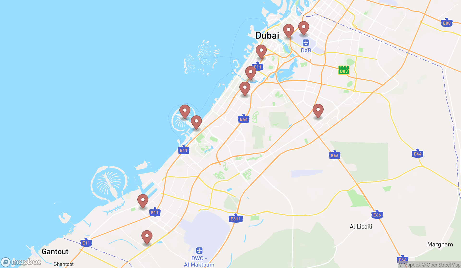Map showing the ranked security services in Dubai, Dubai