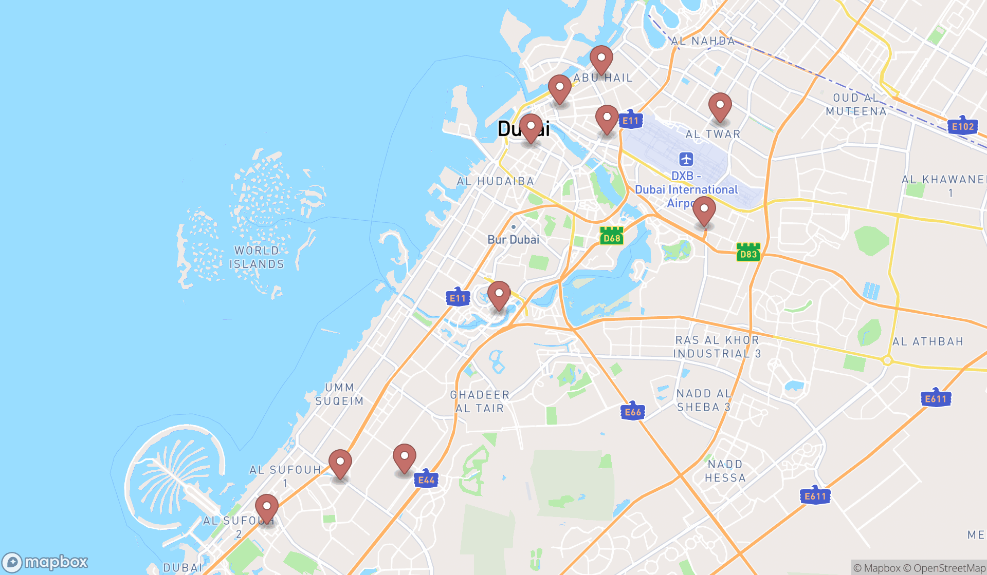Map showing the ranked security system installation services in Dubai, Dubai