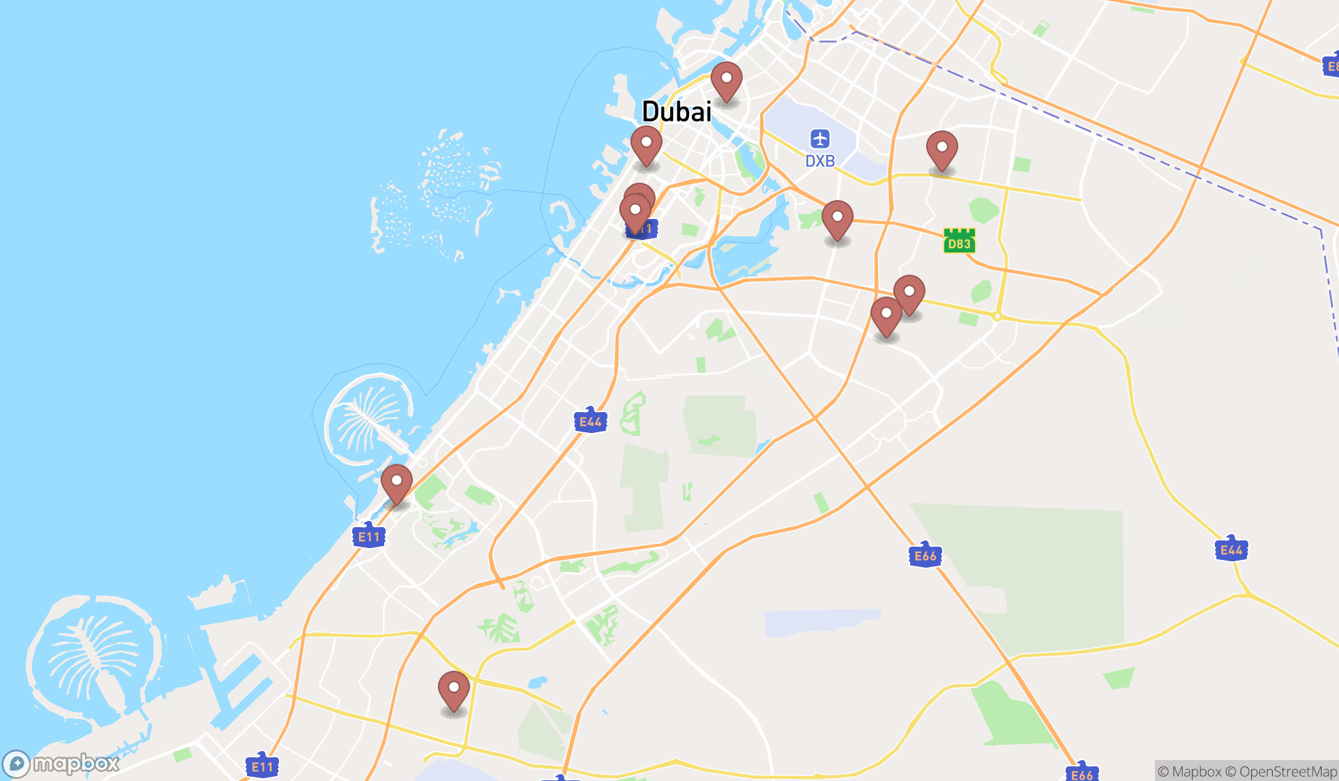 Map showing the ranked self service restaurants in Dubai, Dubai