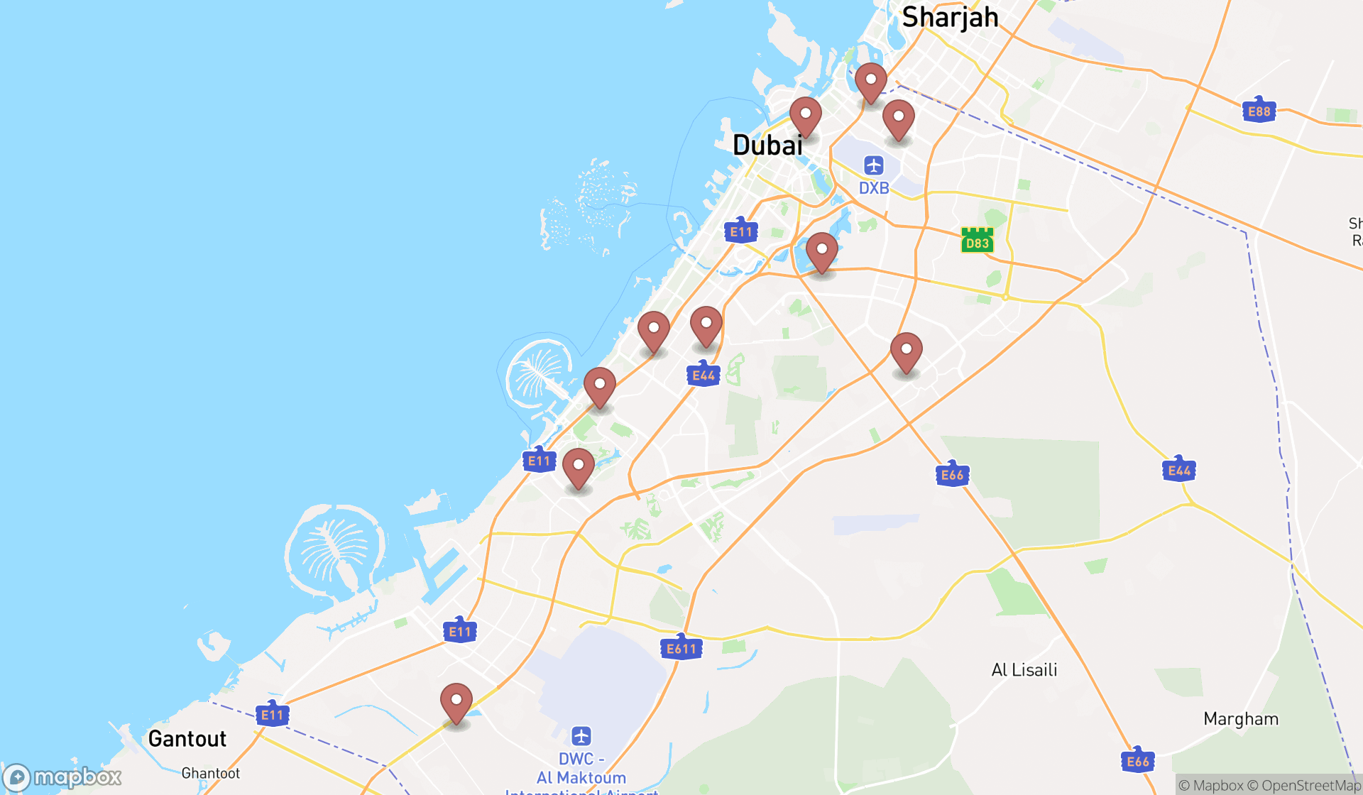 Map showing the ranked septic system services in Dubai, Dubai