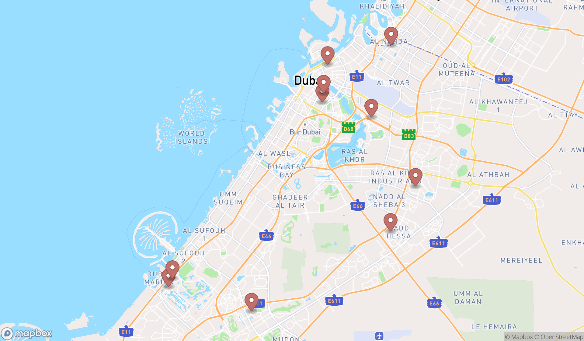 Map showing the ranked services in Dubai, Dubai