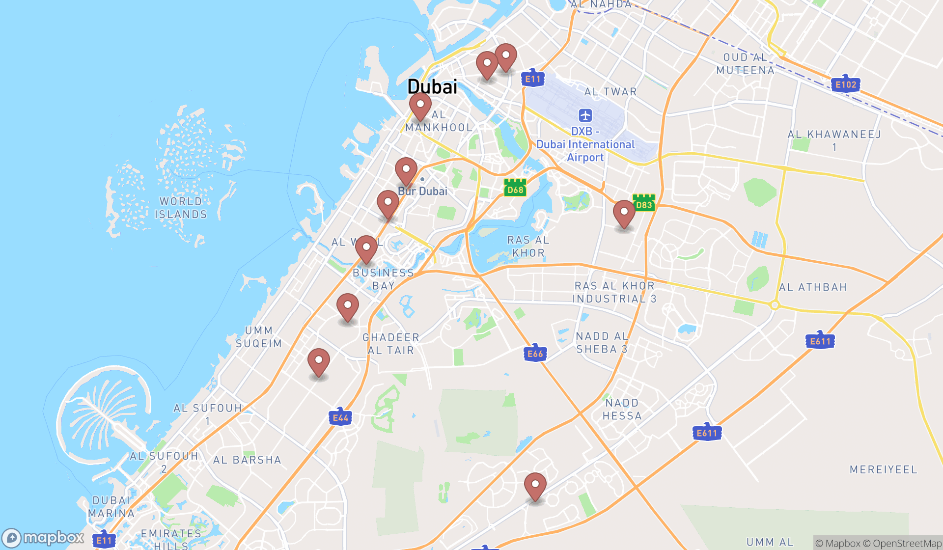 Map showing the ranked sewage disposal services in Dubai, Dubai