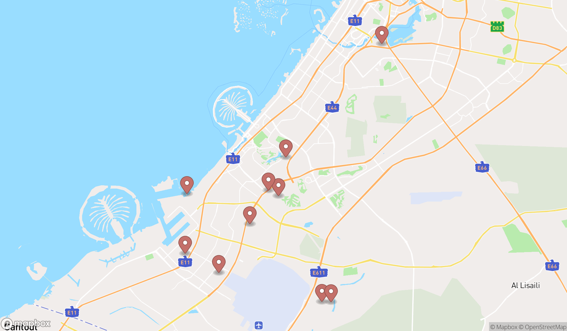 Map showing the ranked sewage treatment plants in Dubai, Dubai
