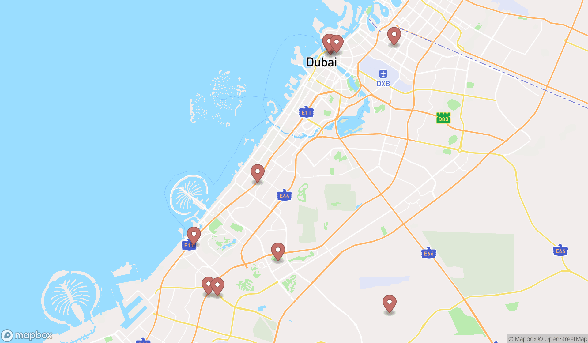 Map showing the ranked sewing companies in Dubai, Dubai