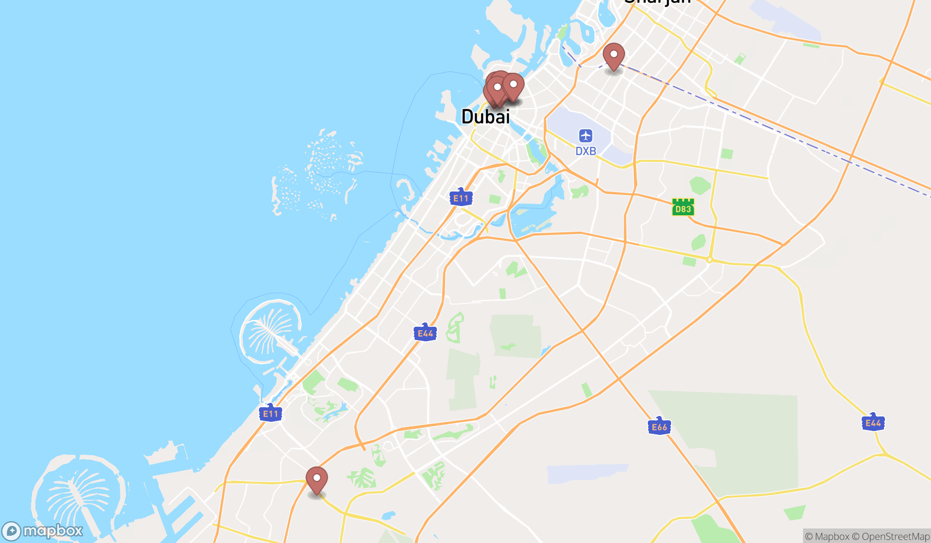 Map showing the ranked sewing machine stores in Dubai, Dubai