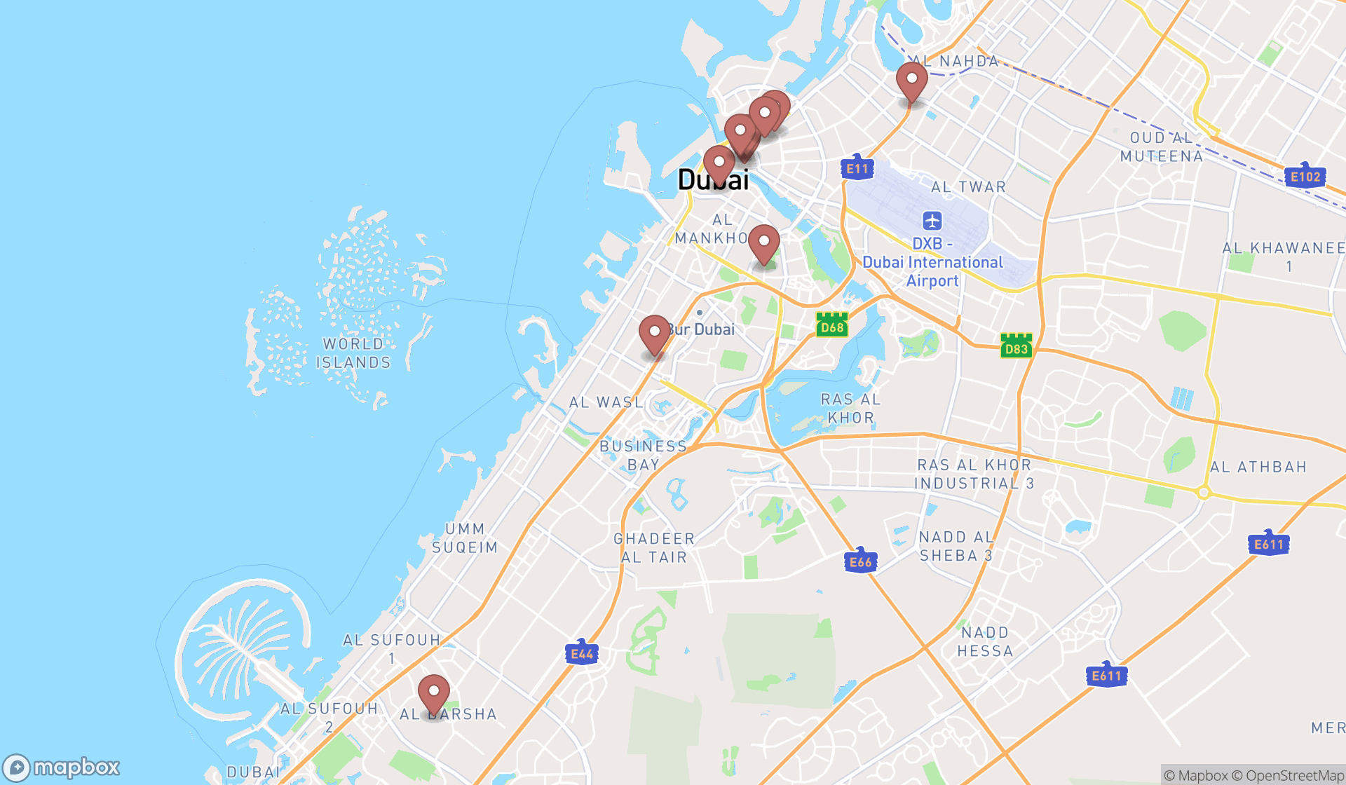 Map showing the ranked sewing shops in Dubai, Dubai