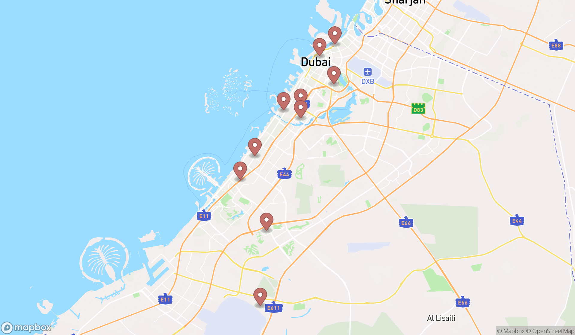 Map showing the ranked sexologists in Dubai, Dubai