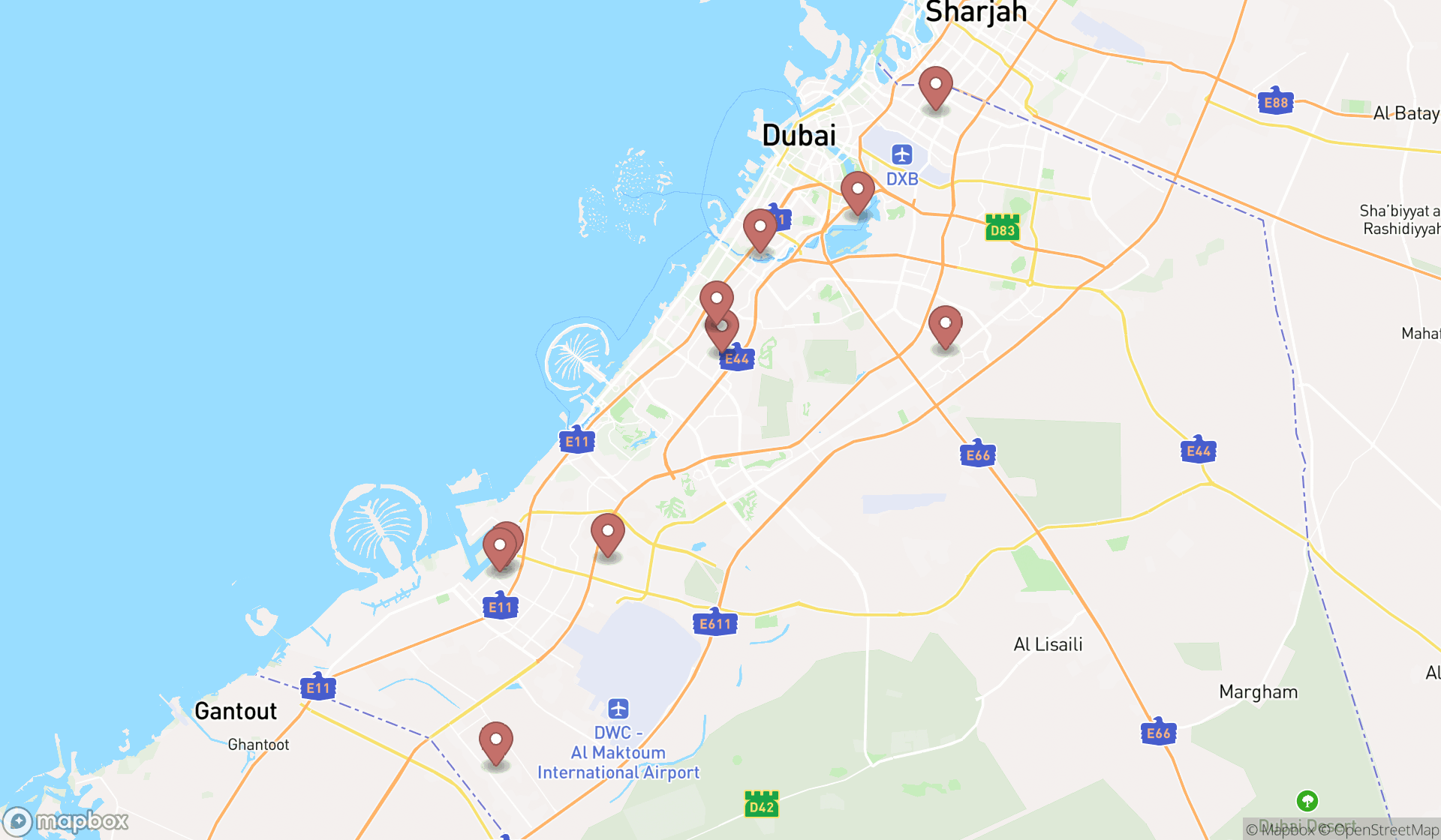 Map showing the ranked sheet metal contractors in Dubai, Dubai