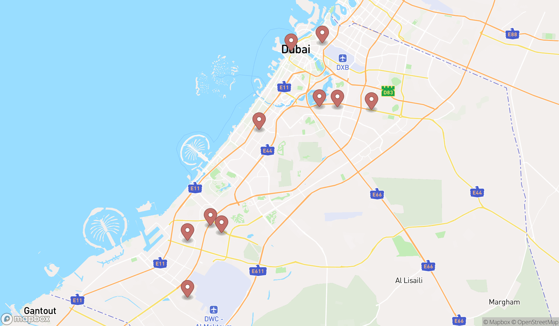 Map showing the ranked shelving stores in Dubai, Dubai