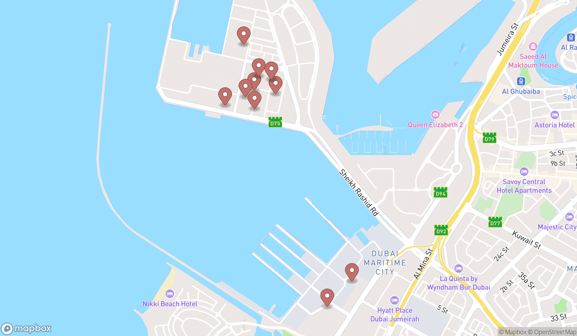 Map showing the ranked shipyards in Dubai, Dubai