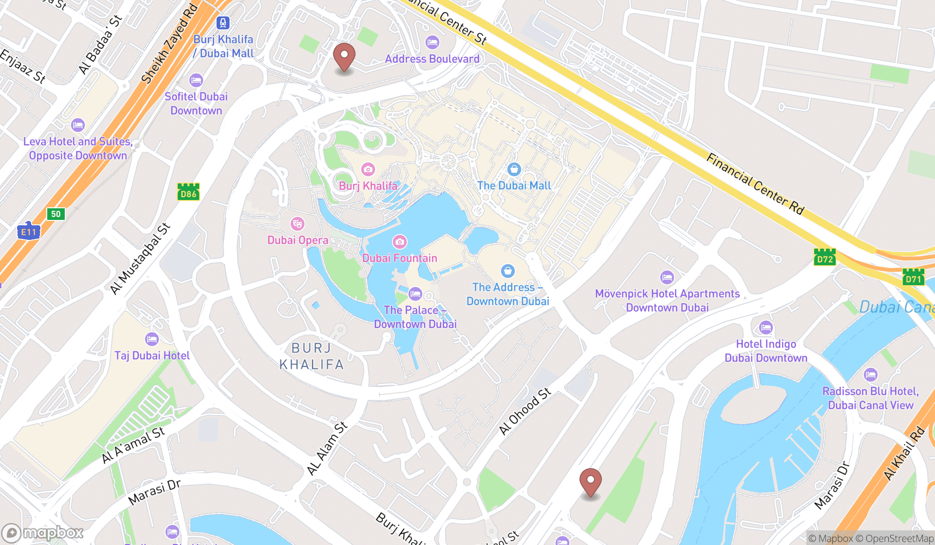 Map showing the ranked shisha bars in Dubai, Dubai