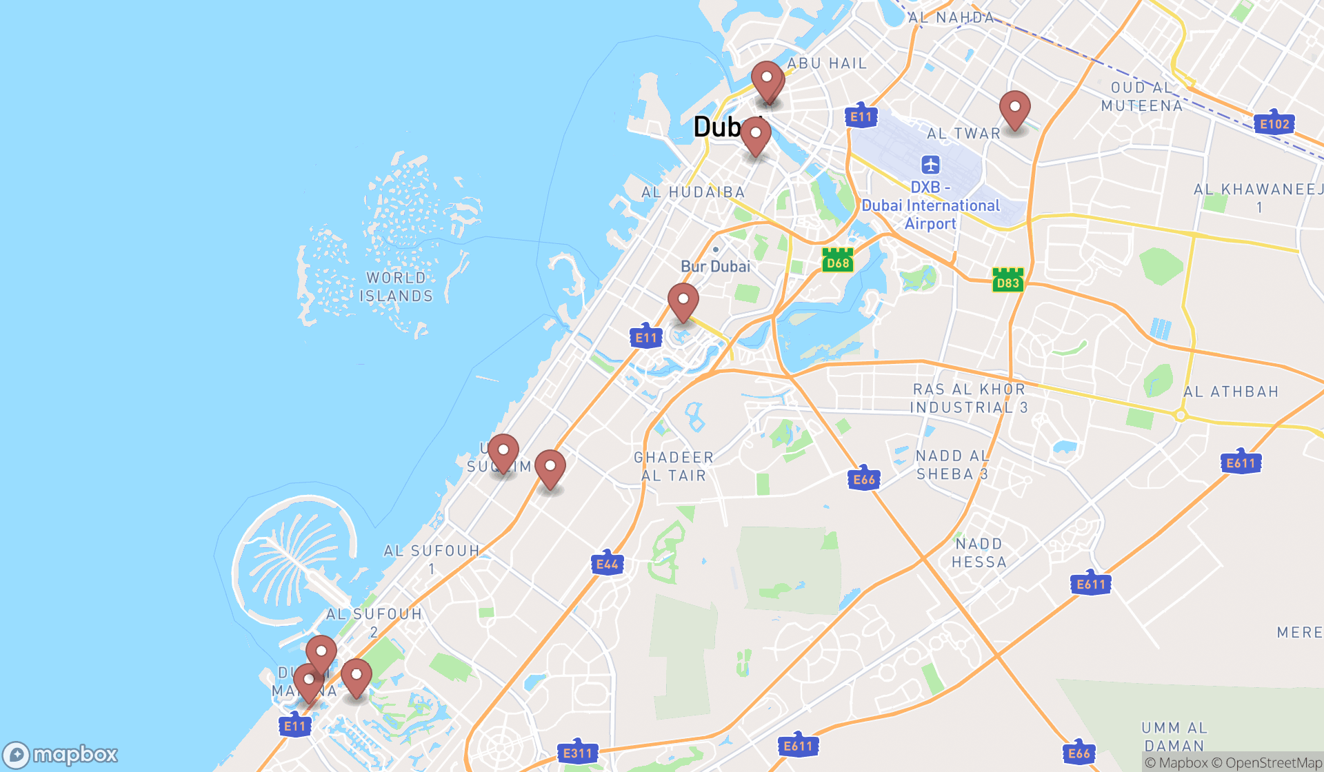 Map showing the ranked shoe factories in Dubai, Dubai