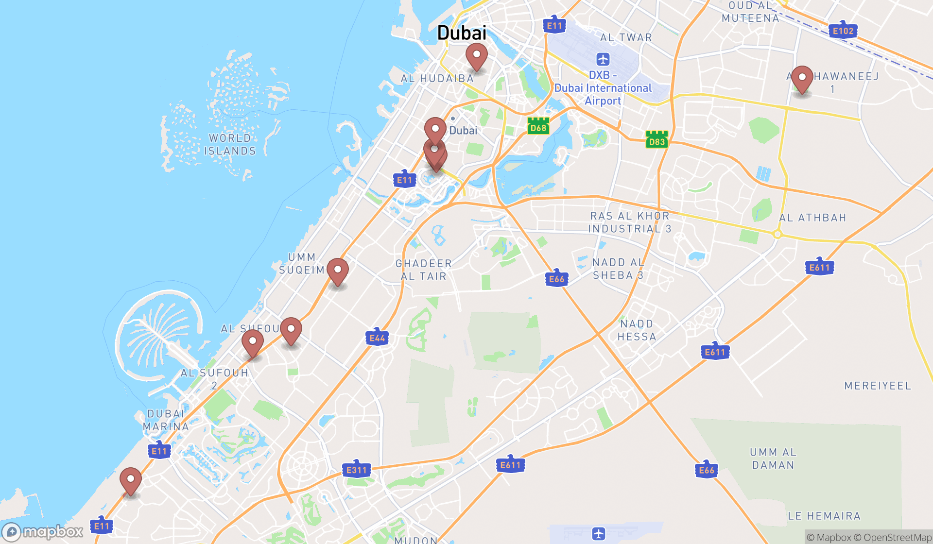 Map showing the ranked shoe repair shops in Dubai, Dubai
