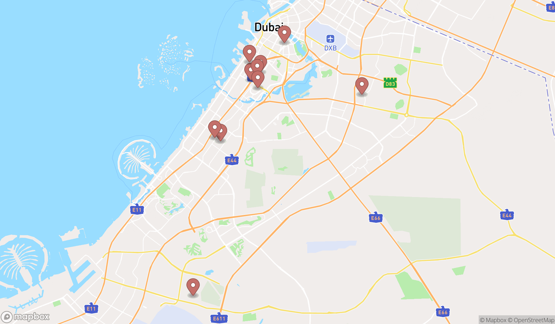 Map showing the ranked shoe shining services in Dubai, Dubai