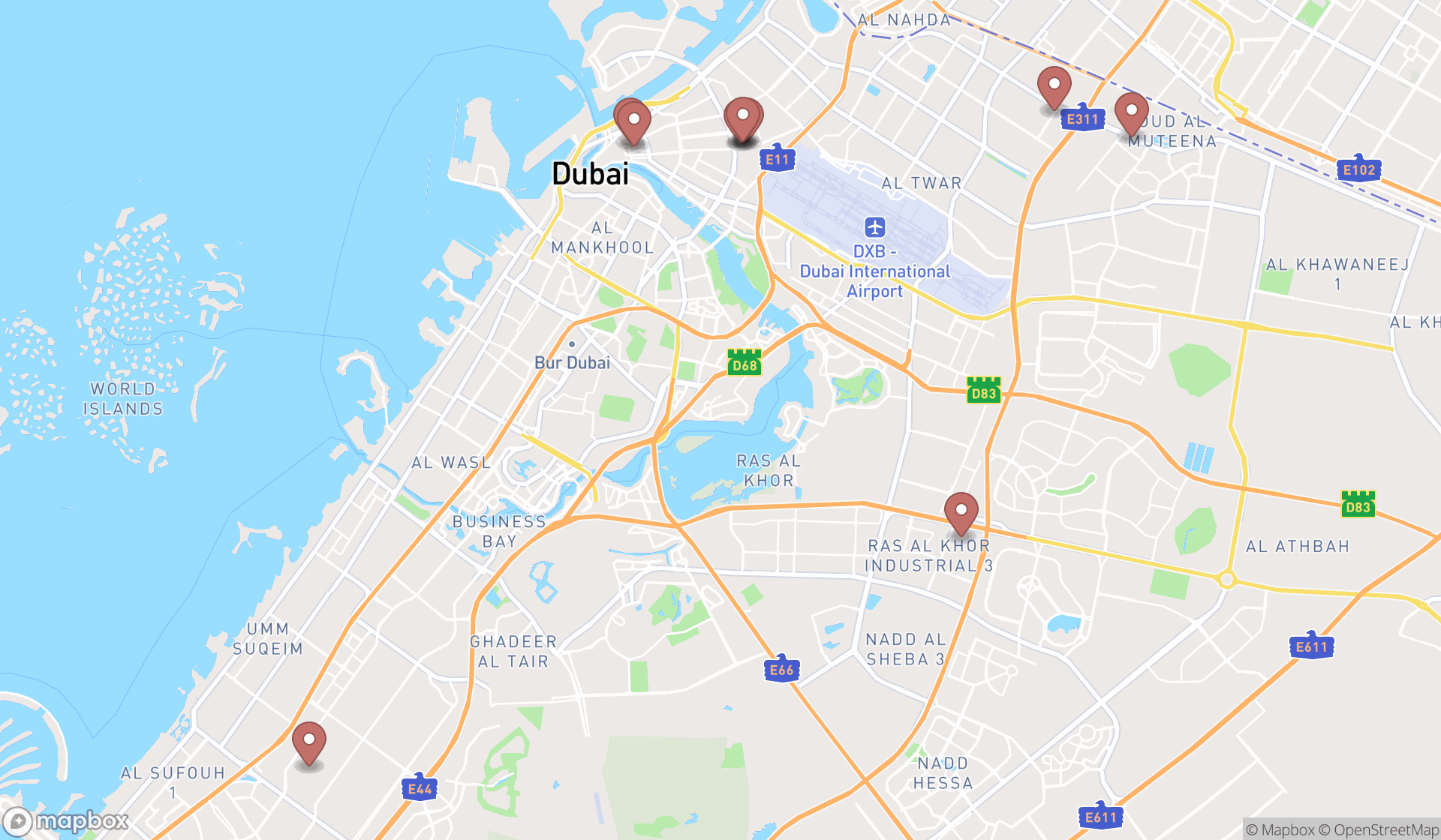 Map showing the ranked shop supermarket furniture stores in Dubai, Dubai