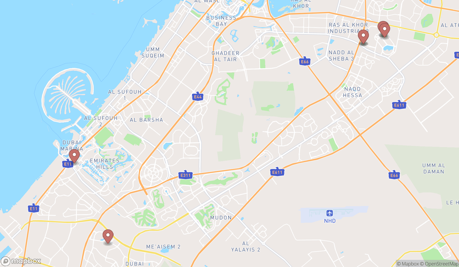 Map showing the ranked sichuan restaurants in Dubai, Dubai