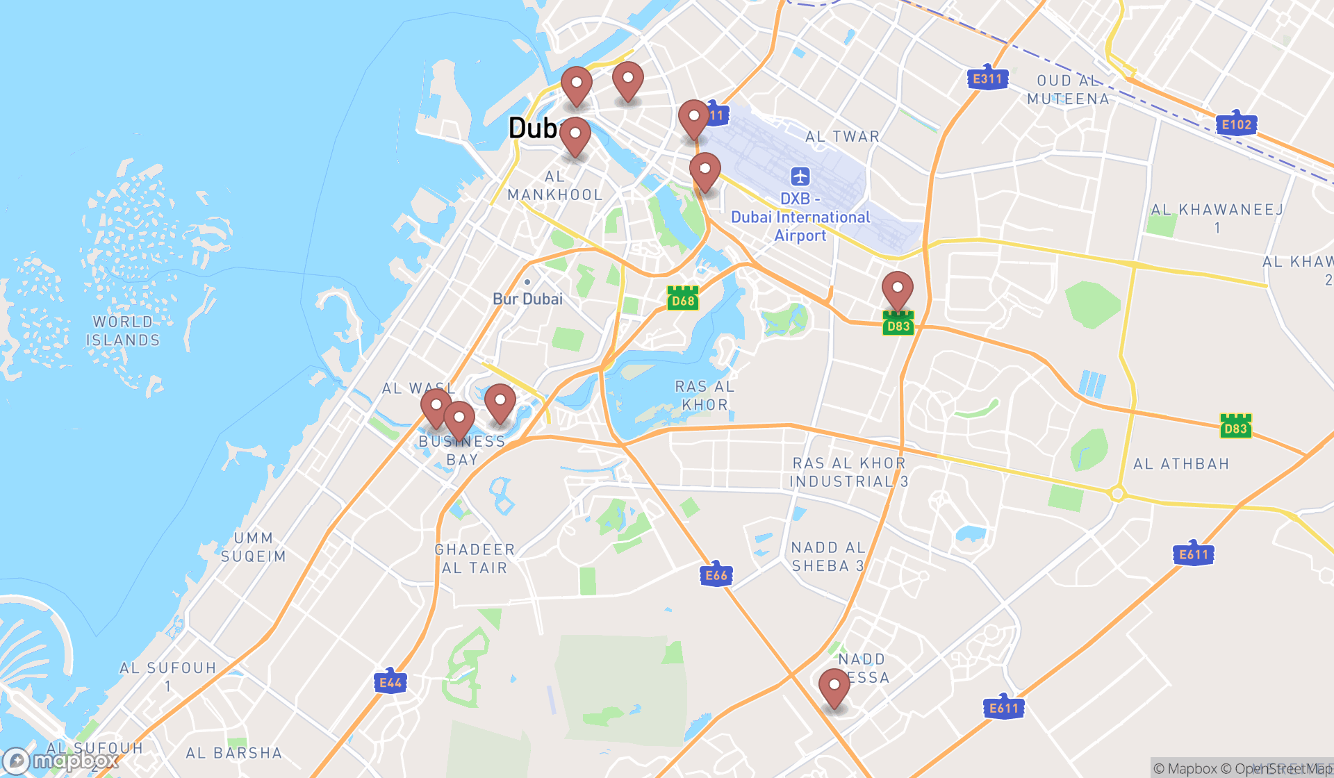 Map showing the ranked sightseeing tour agencies in Dubai, Dubai