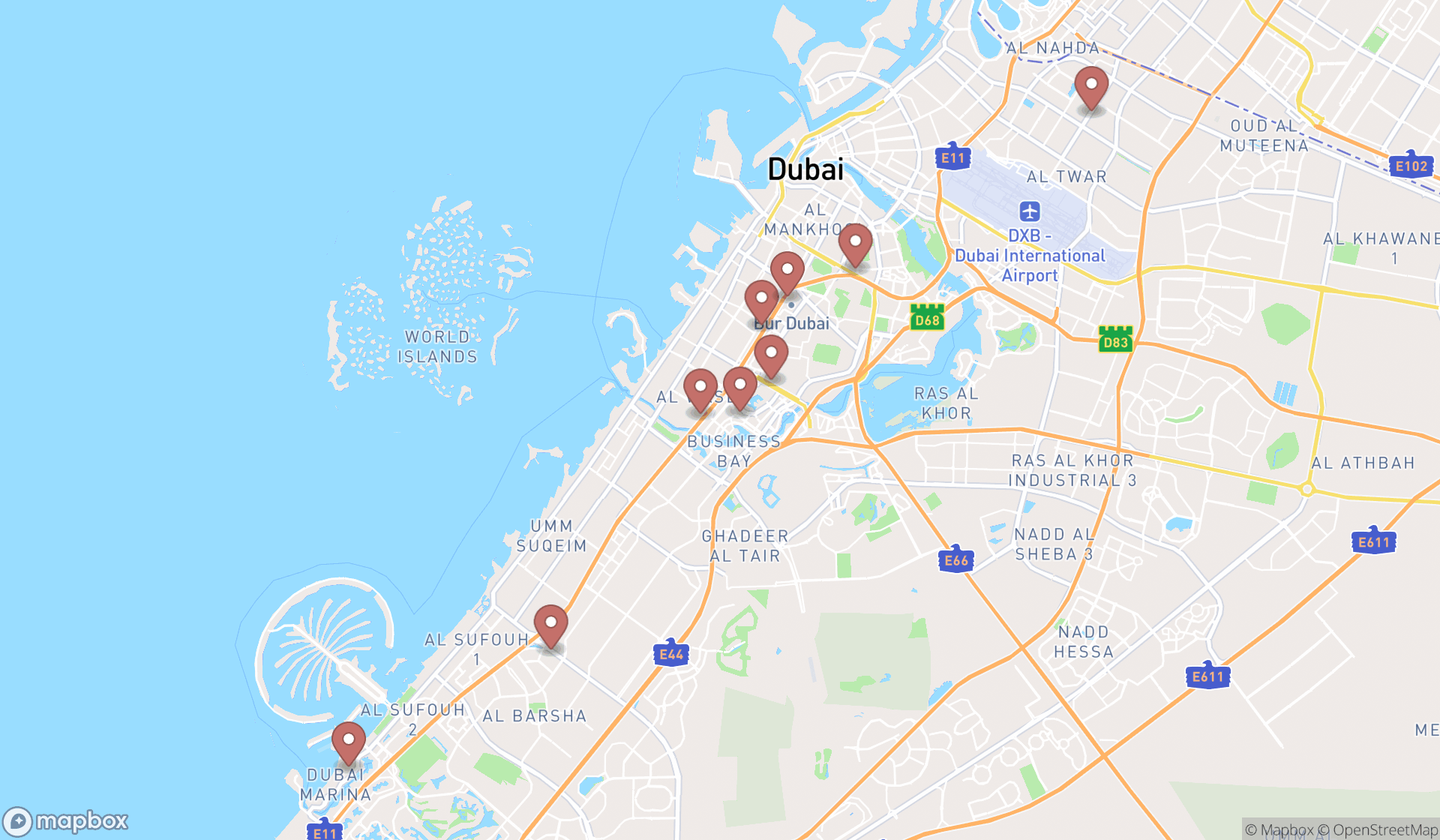 Map showing the ranked sightseeing tour operators in Dubai, Dubai