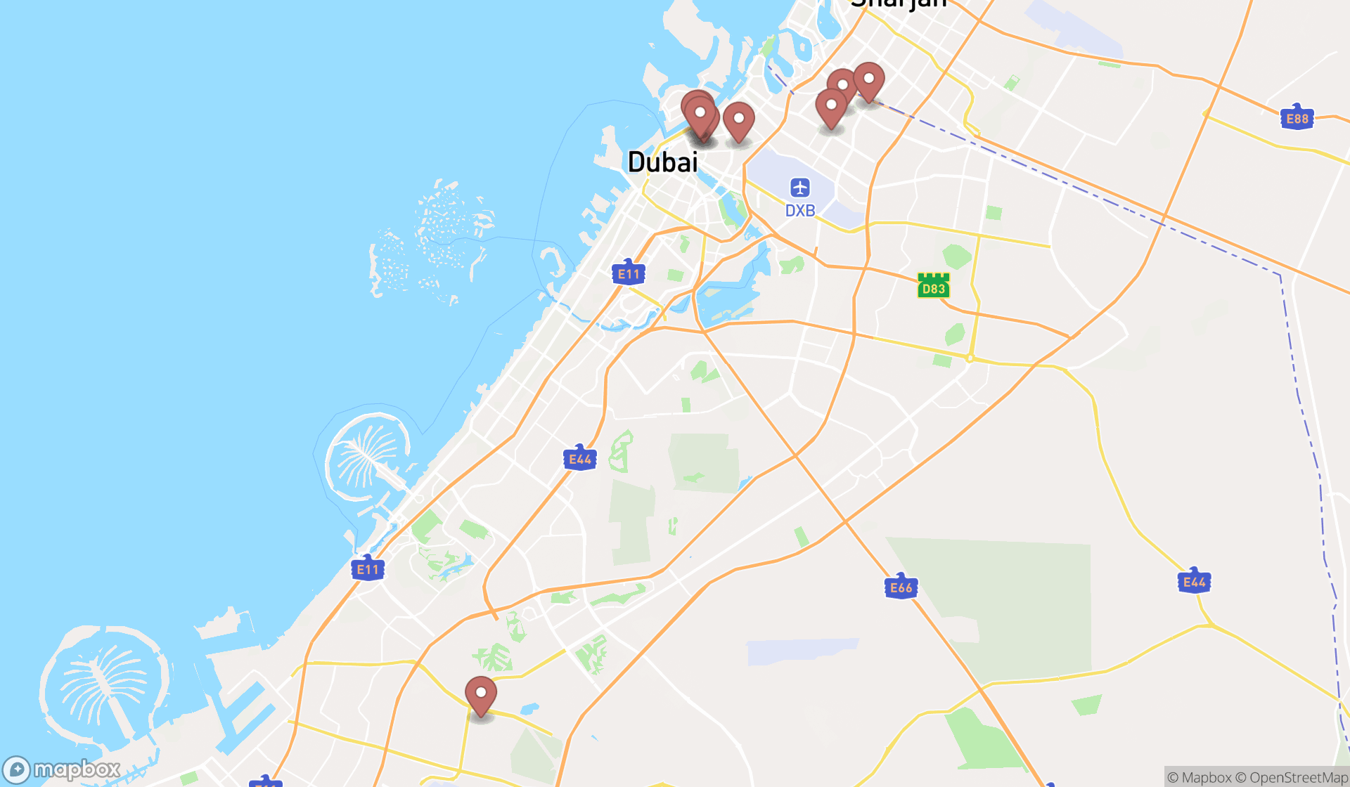 Map showing the ranked sign shops in Dubai, Dubai