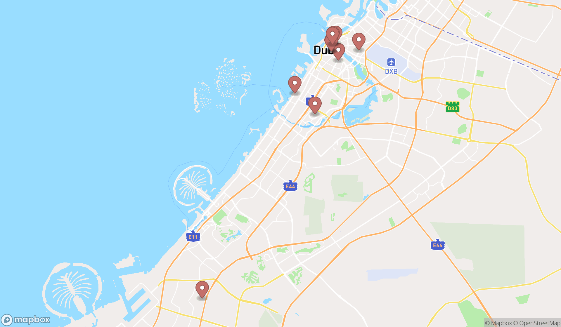 Map showing the ranked silversmiths in Dubai, Dubai