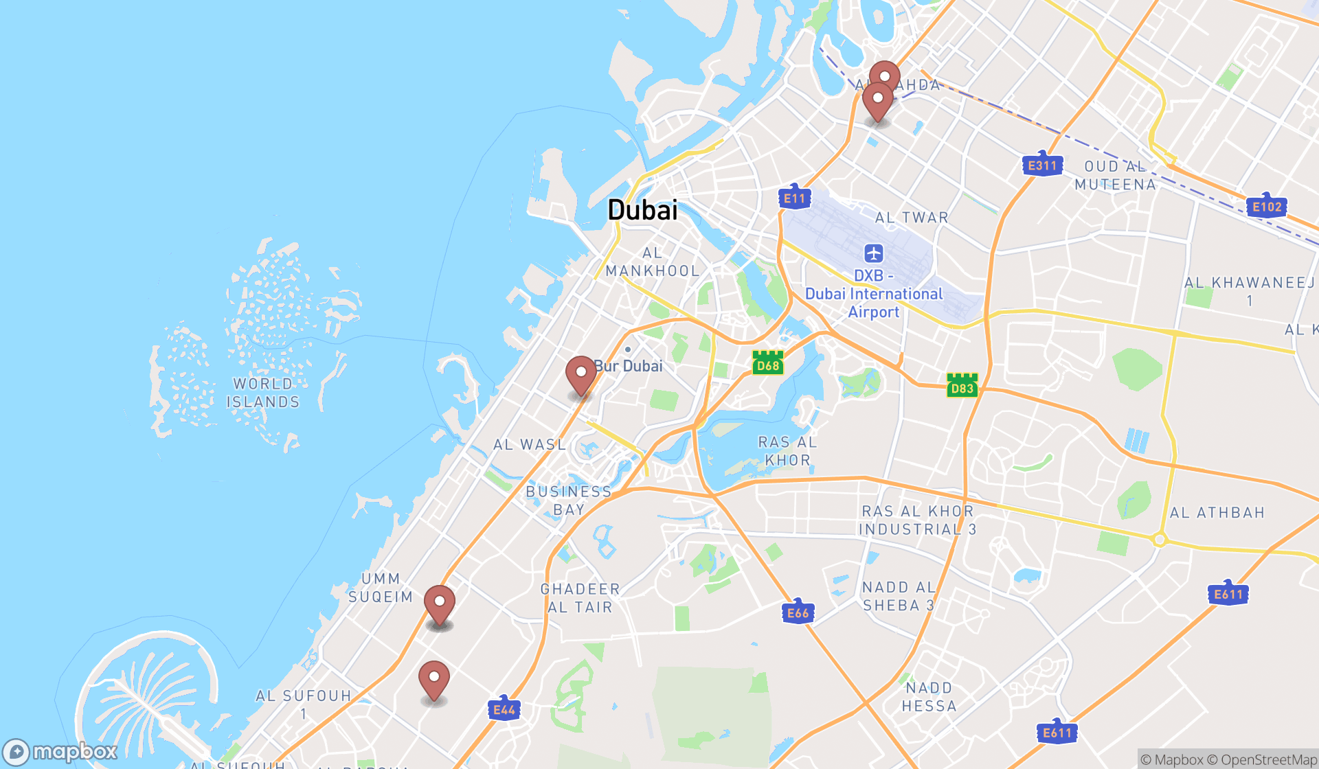 Map showing the ranked skate shops in Dubai, Dubai