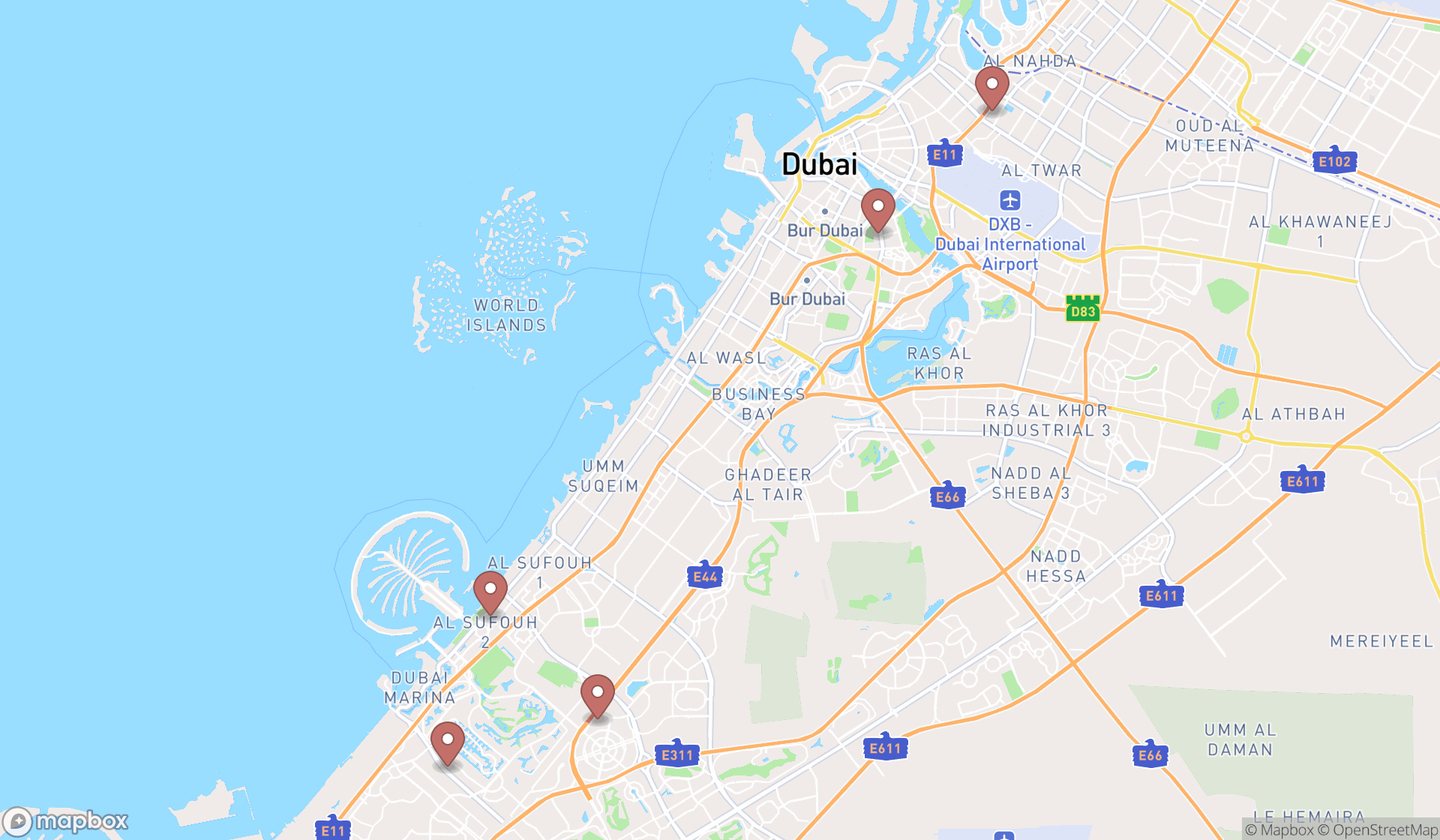 Map showing the ranked skating instructors in Dubai, Dubai