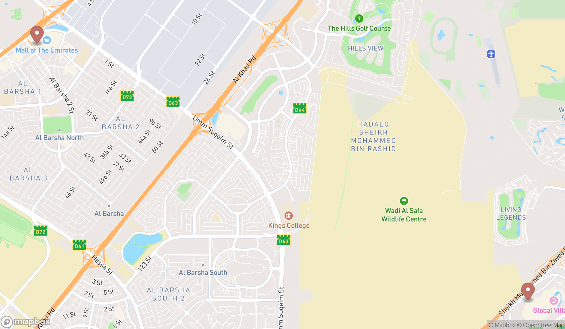 Map showing the ranked ski schools in Dubai, Dubai